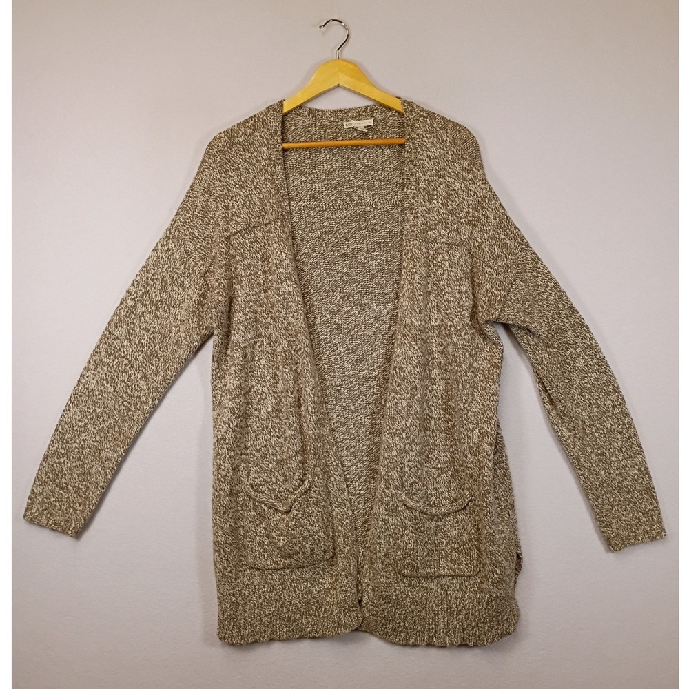 Boho Cabincore Cato Womens Large Brown Marled Open Front Pocket Knit Cardigan